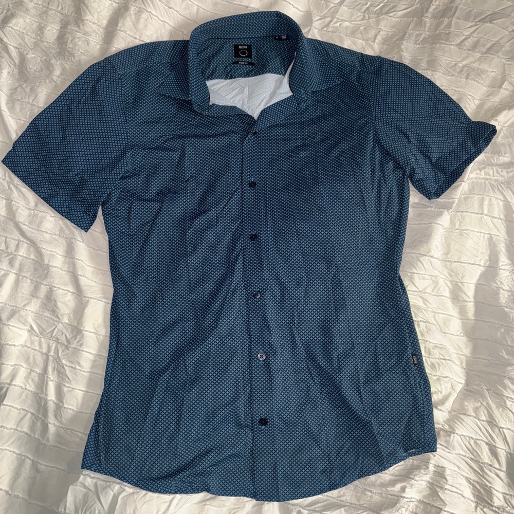 Boss Blue Casual Button Down Shirt Authentic